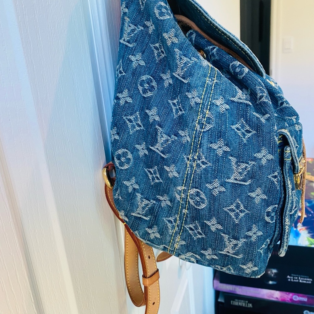 Louis Vuitton Denim Monogram Backpack with Tan Leather Accents - Picture 5 of 15